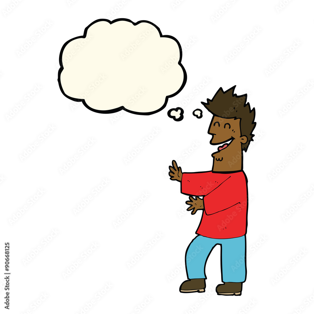 Fototapeta premium cartoon laughing man with thought bubble
