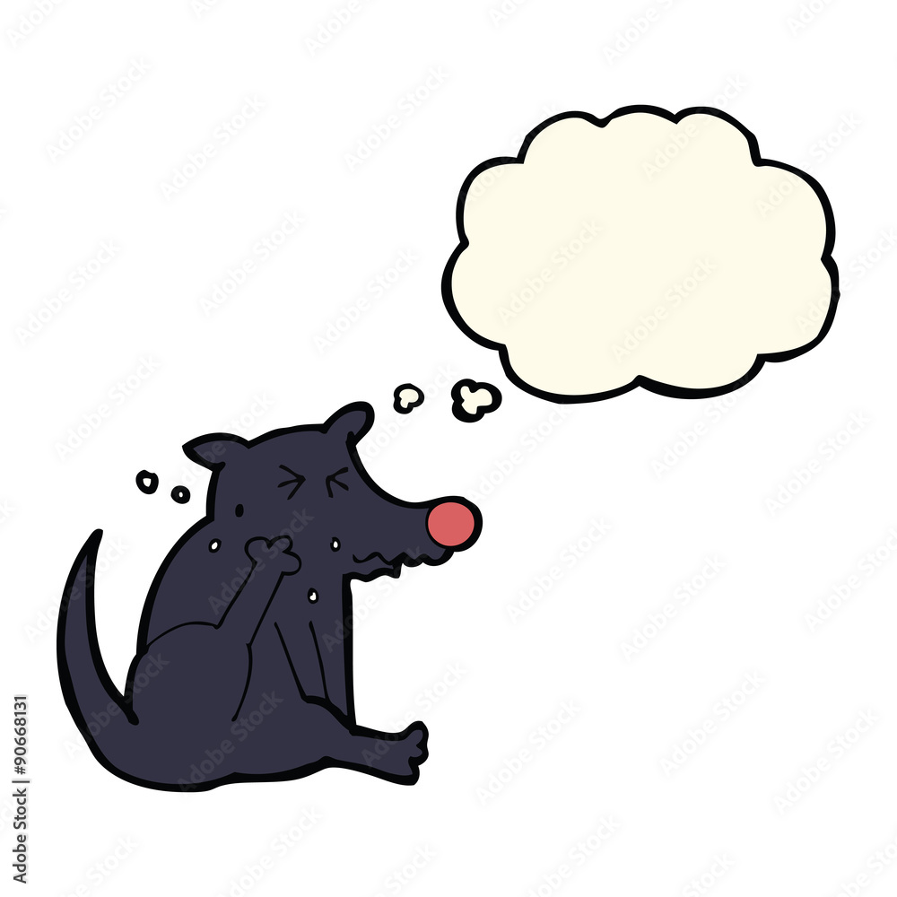 Obraz premium cartoon dog scratching with thought bubble