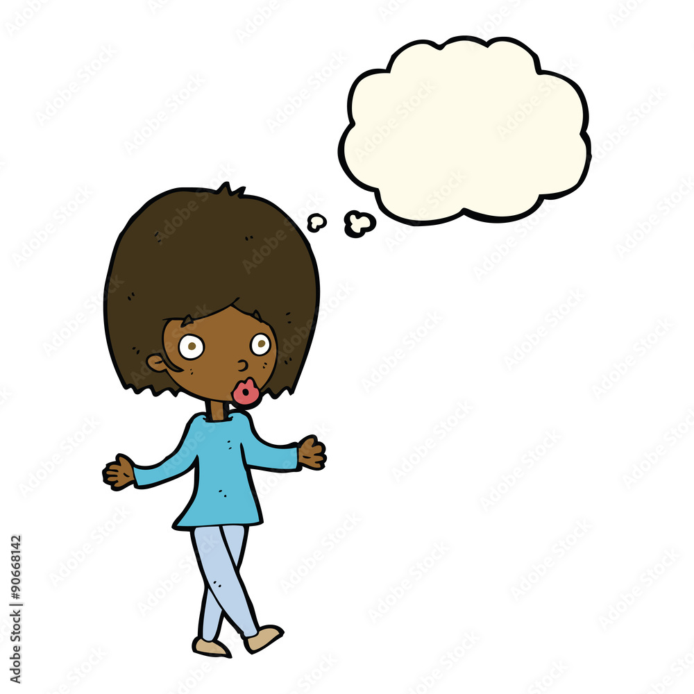cartoon confused woman with thought bubble cartoon confused woman with thought bubble