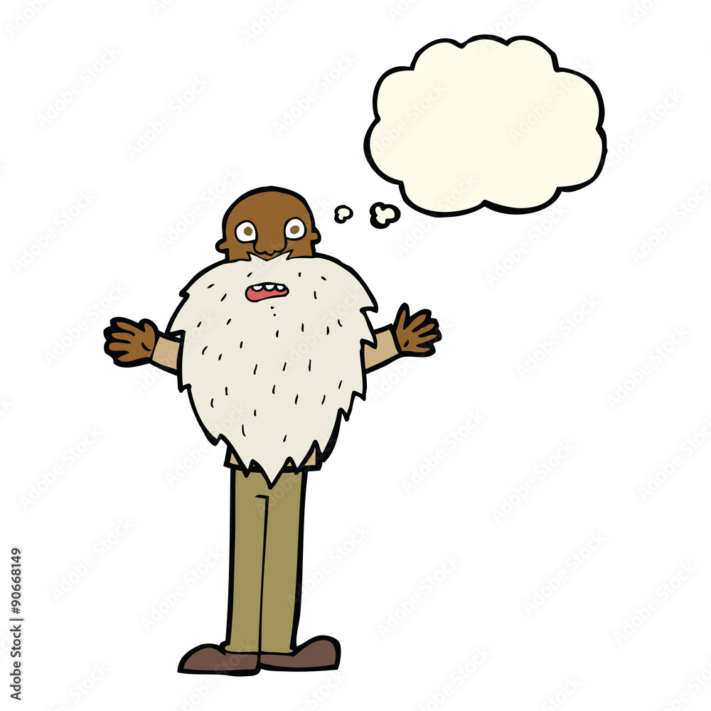 Naklejka premium cartoon bearded old man with thought bubble
