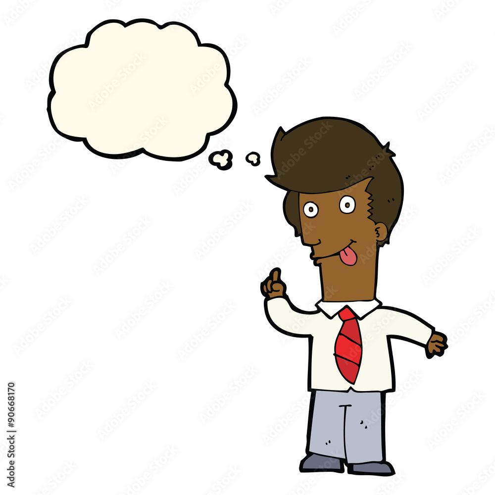 cartoon office man with crazy idea with thought bubble cartoon office man with crazy idea with thought bubble