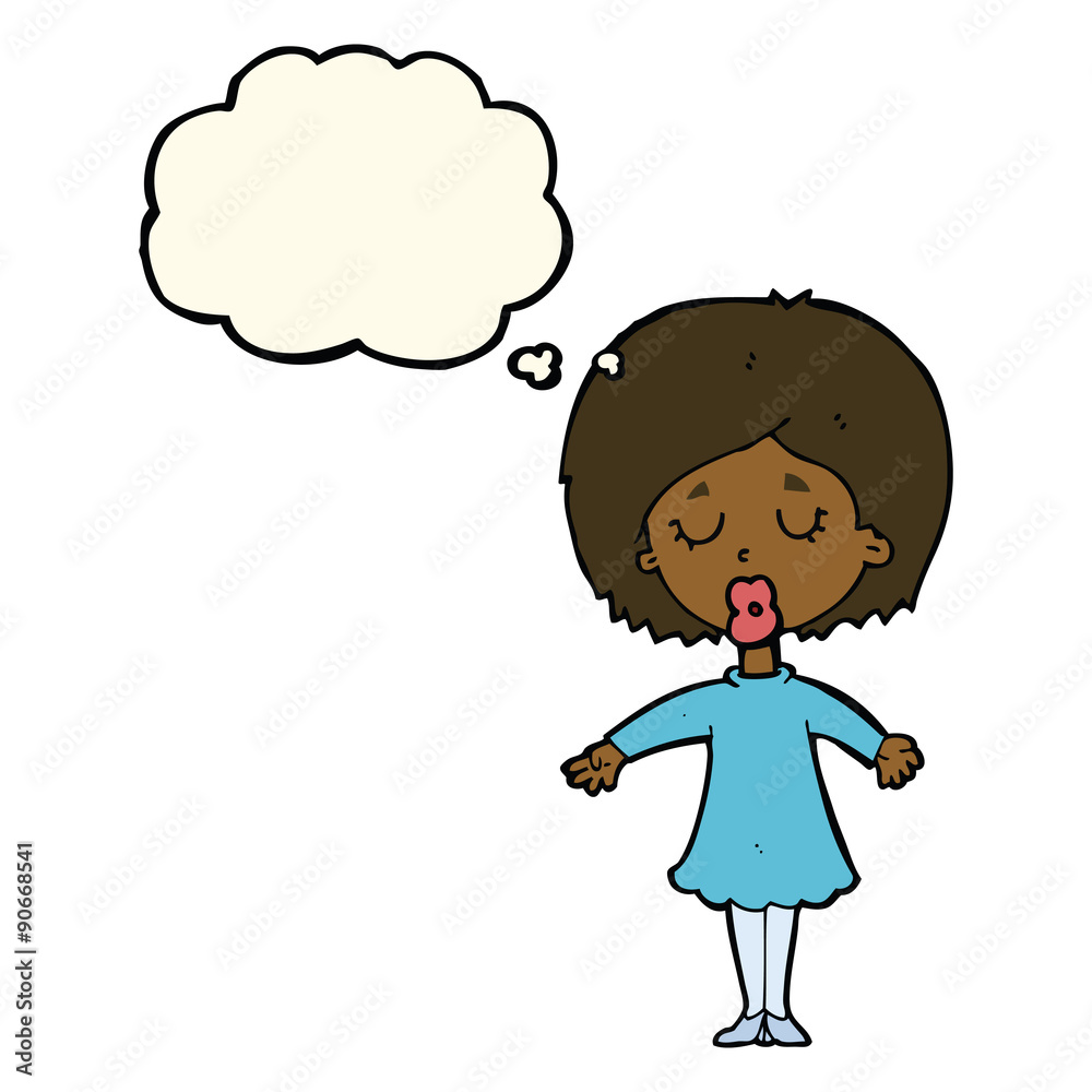 cartoon woman in dress with thought bubble cartoon woman in dress with thought bubble