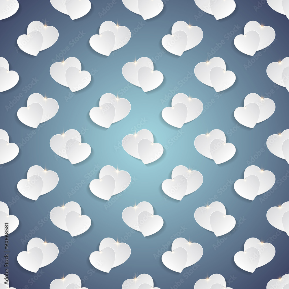 Abstract love background - white hearts on a blue background