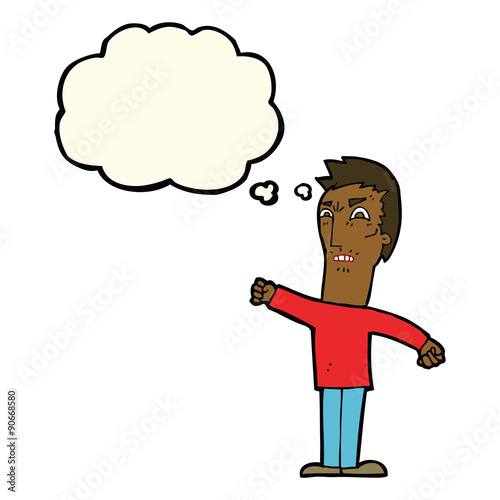 cartoon annoyed man with thought bubble