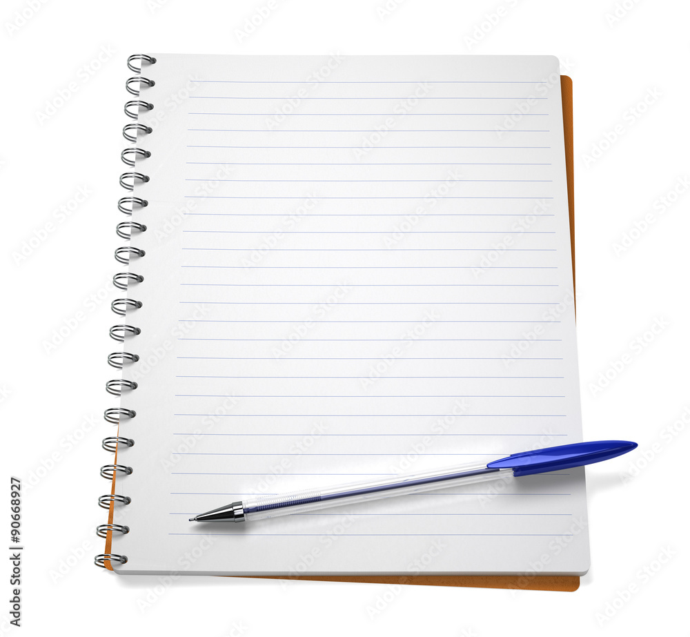 Open notebook with pen, isolated on white Open notebook with pen, isolated on white