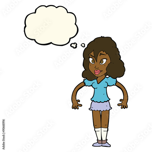 cartoon pretty woman with thought bubble