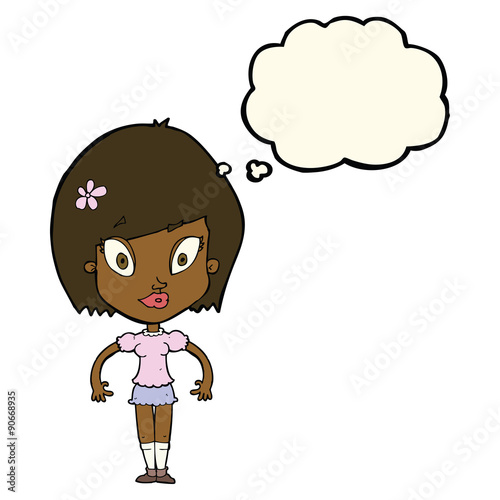 cartoon pretty woman with thought bubble