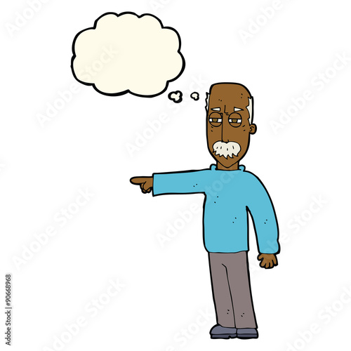 cartoon old man gesturing Get Out! with thought bubble
