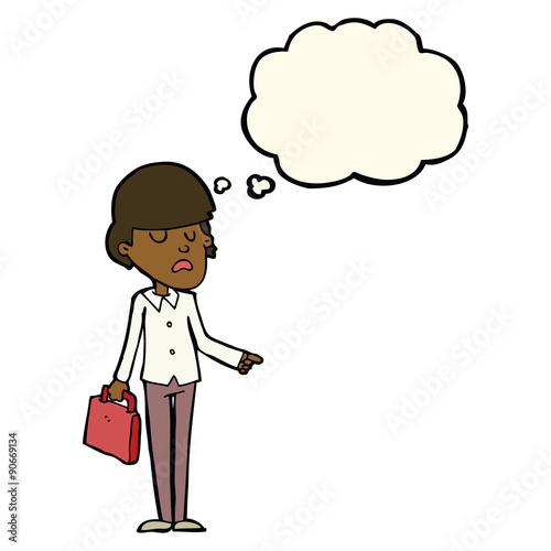 cartoon arrogant businessman pointing with thought bubble
