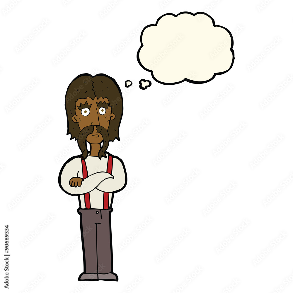 cartoon long mustache man with folded arms with thought bubble cartoon long mustache man with folded arms with thought bubble