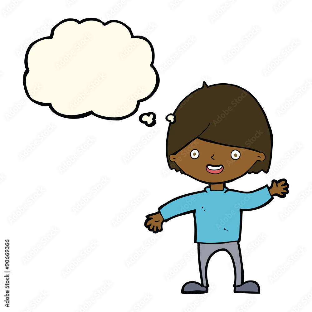 cartoon waving boy with thought bubble cartoon waving boy with thought bubble