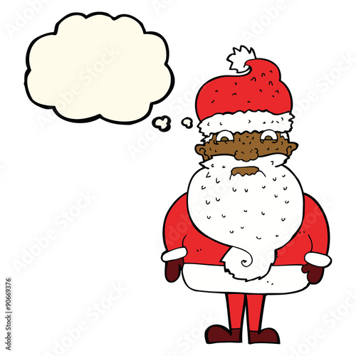 cartoon grumpy santa claus with thought bubble