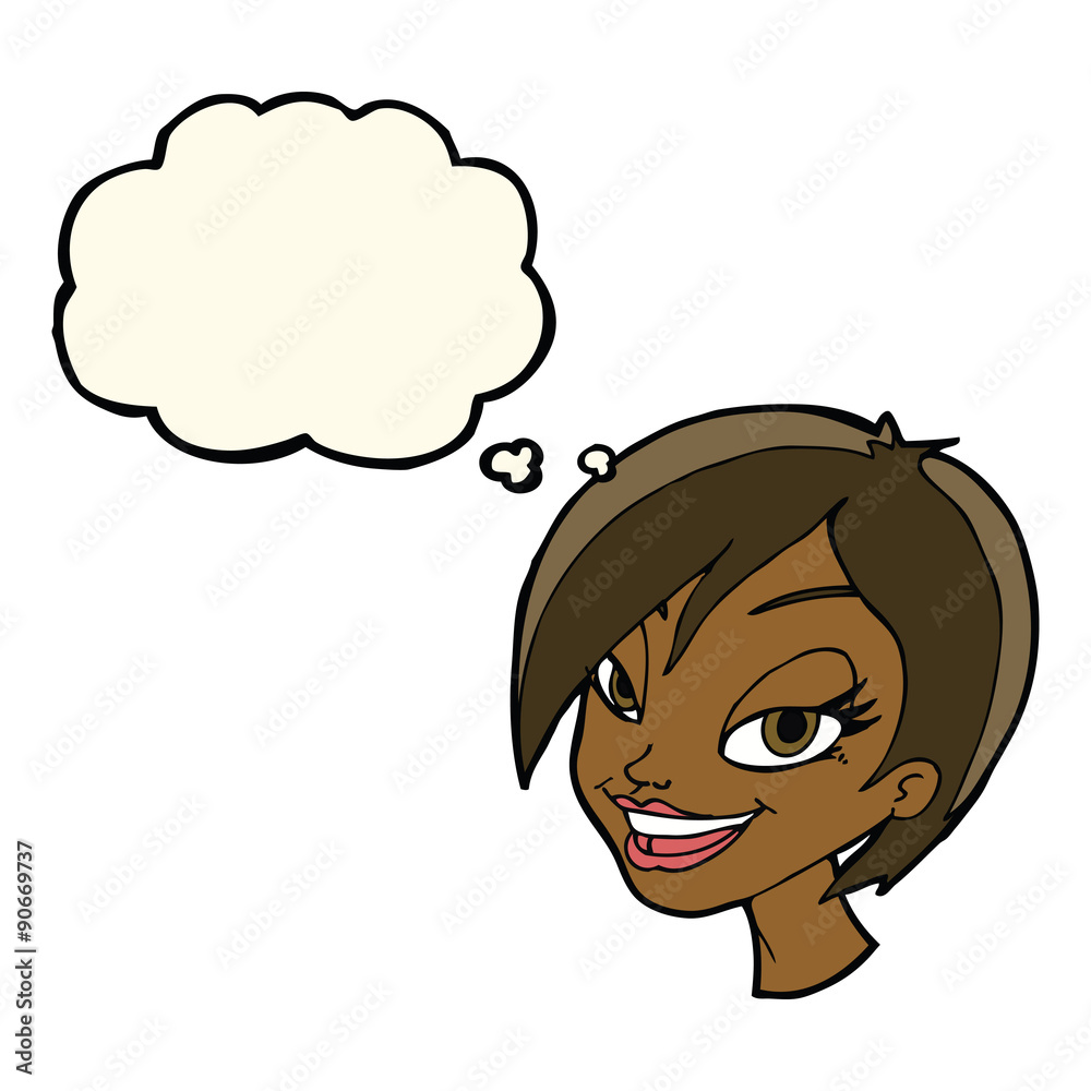 cartoon pretty female face with thought bubble cartoon pretty female face with thought bubble