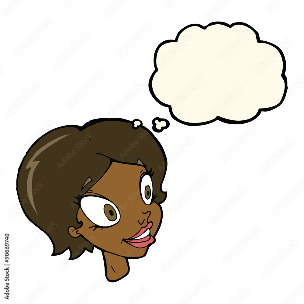 cartoon pretty female face with thought bubble cartoon pretty female face with thought bubble