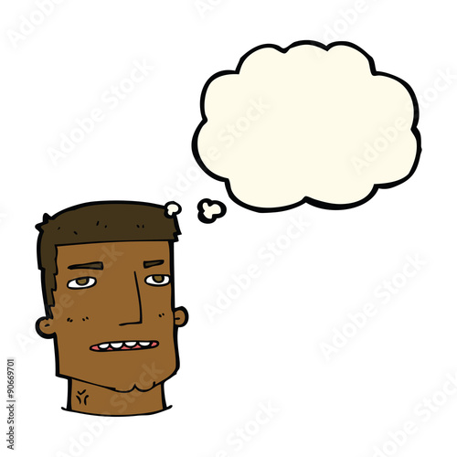 cartoon male head with thought bubble