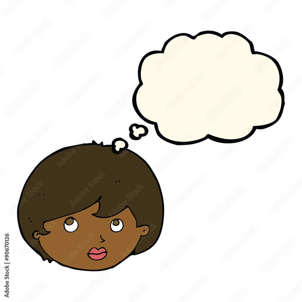 cartoon female face looking upwards with thought bubble cartoon female face looking upwards with thought bubble