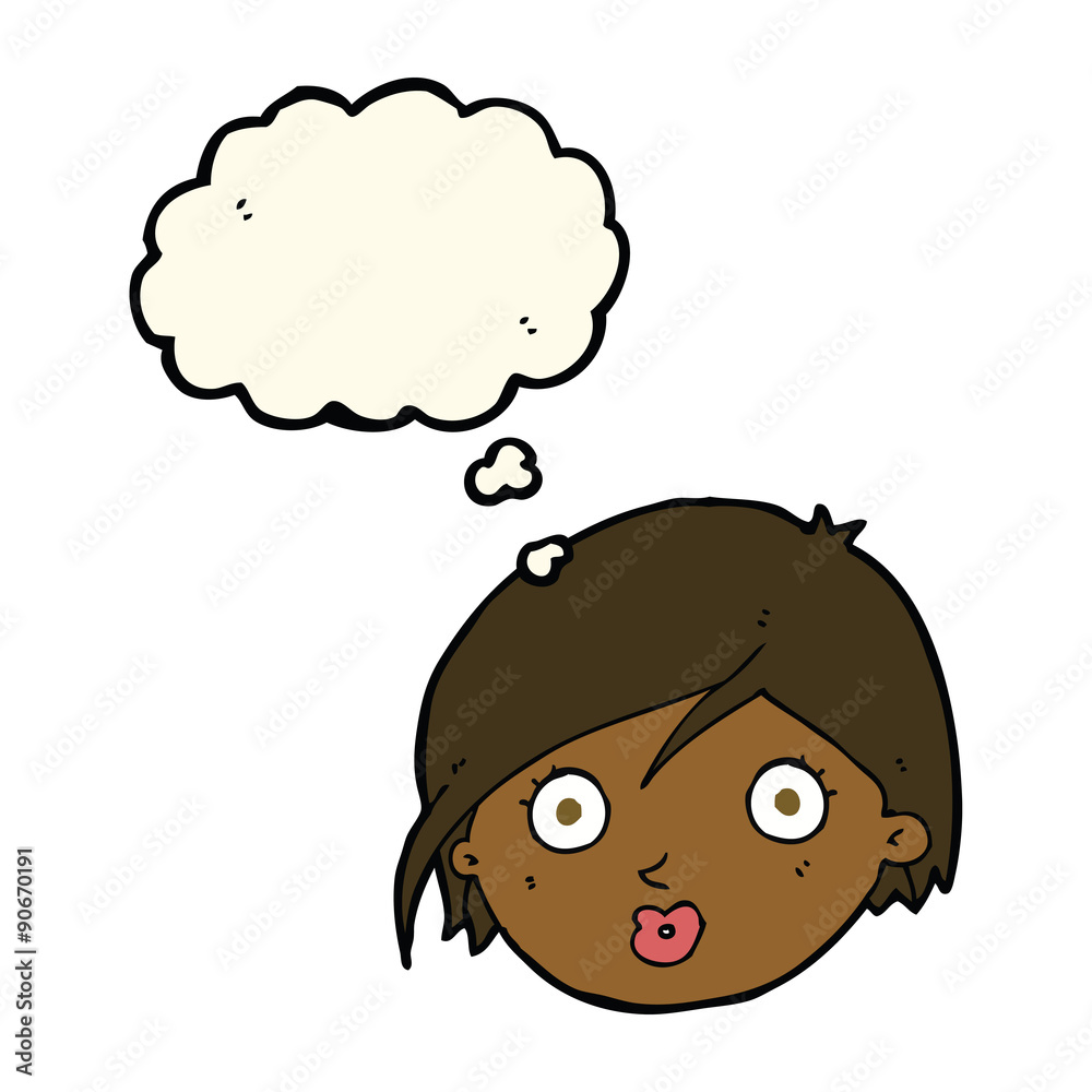 cartoon surprised female face with thought bubble cartoon surprised female face with thought bubble