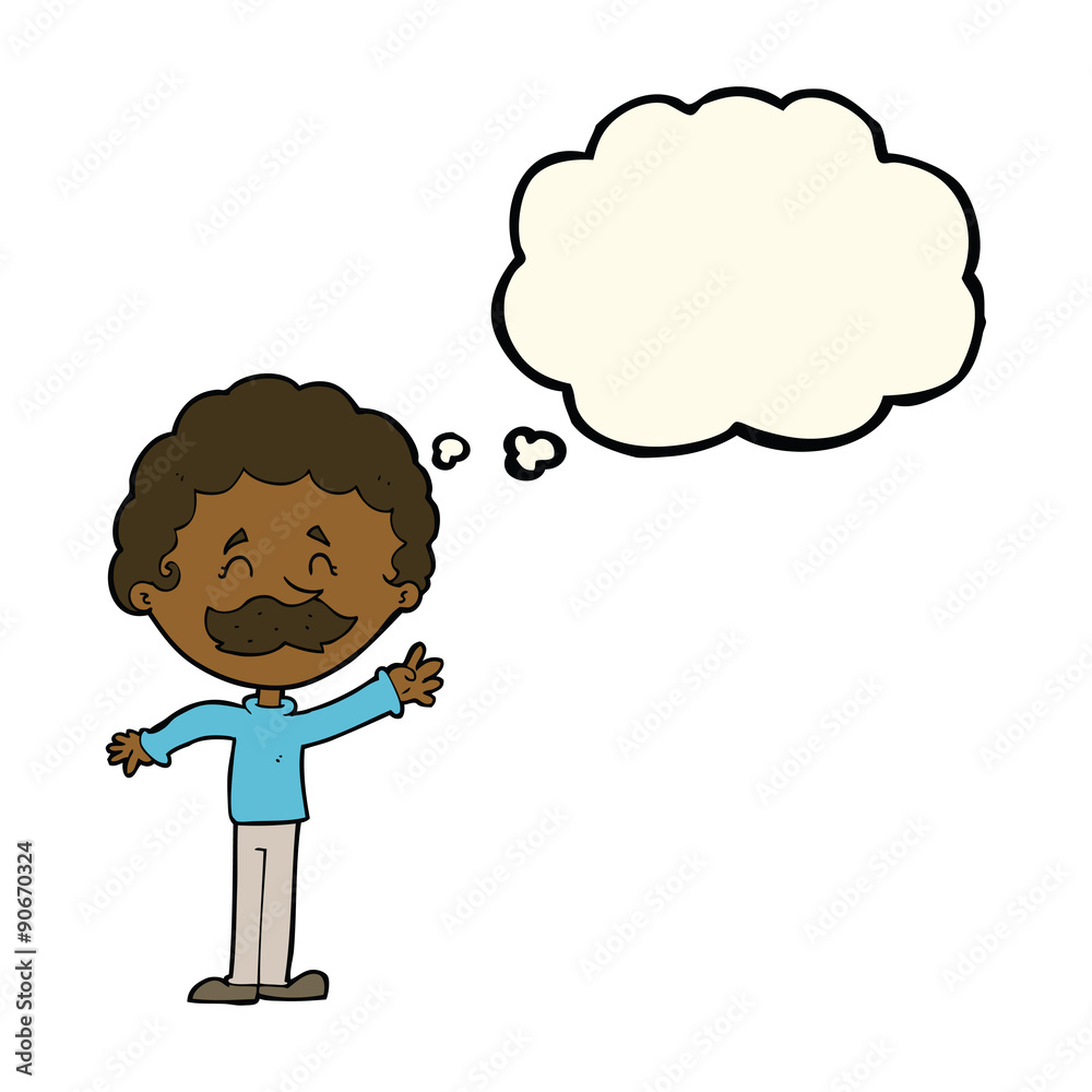 cartoon man with mustache waving with thought bubble cartoon man with mustache waving with thought bubble