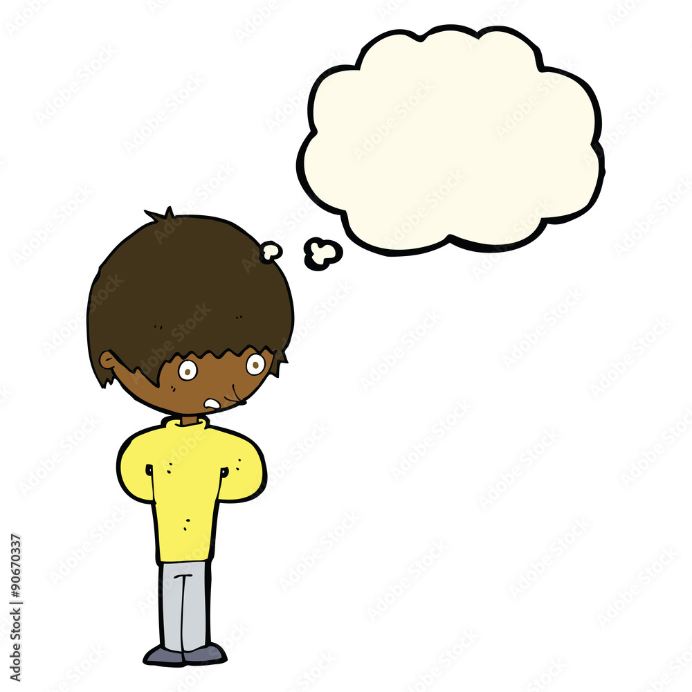 cartoon nervous boy with thought bubble cartoon nervous boy with thought bubble