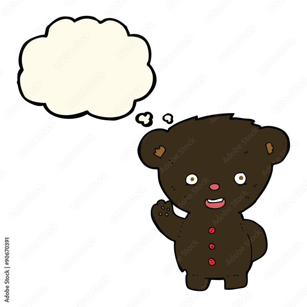 cartoon waving black bear cub with thought bubble cartoon waving black bear cub with thought bubble