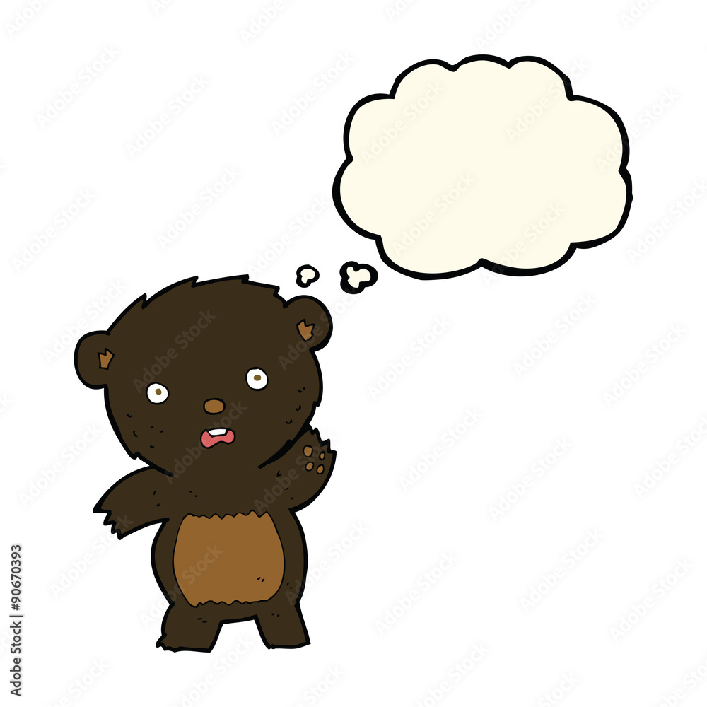 cartoon waving black bear cub with thought bubble cartoon waving black bear cub with thought bubble