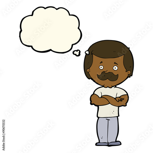 cartoon manly mustache man with thought bubble