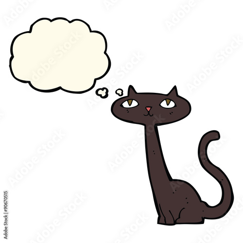 cartoon black cat with thought bubble
