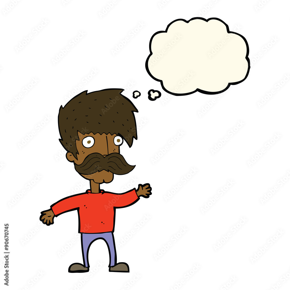 cartoon man with mustache waving with thought bubble cartoon man with mustache waving with thought bubble