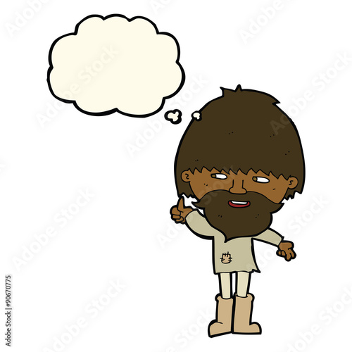 cartoon hippie man in wellington boots with thought bubble