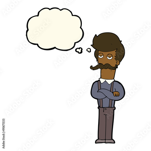 cartoon man with mustache with thought bubble