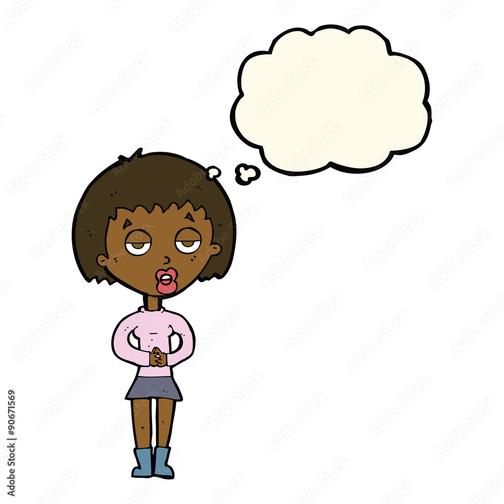 cartoon bored woman waiting with thought bubble cartoon bored woman waiting with thought bubble