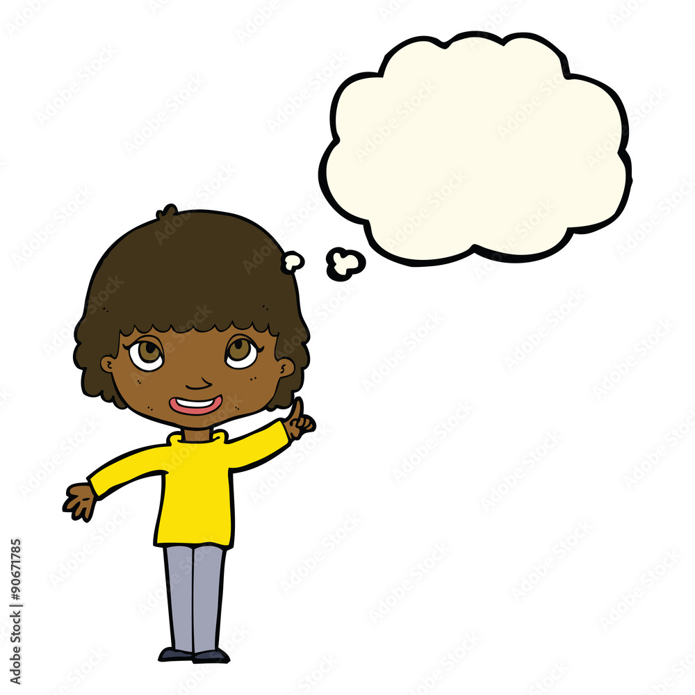 cartoon woman with idea with thought bubble cartoon woman with idea with thought bubble