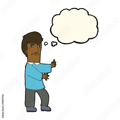 cartoon grumpy man with thought bubble