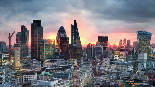 London, sunset. City of London view,  business and banking aria photo