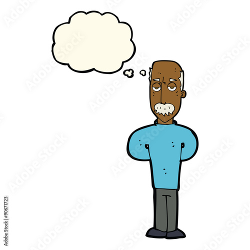 cartoon annoyed balding man with thought bubble