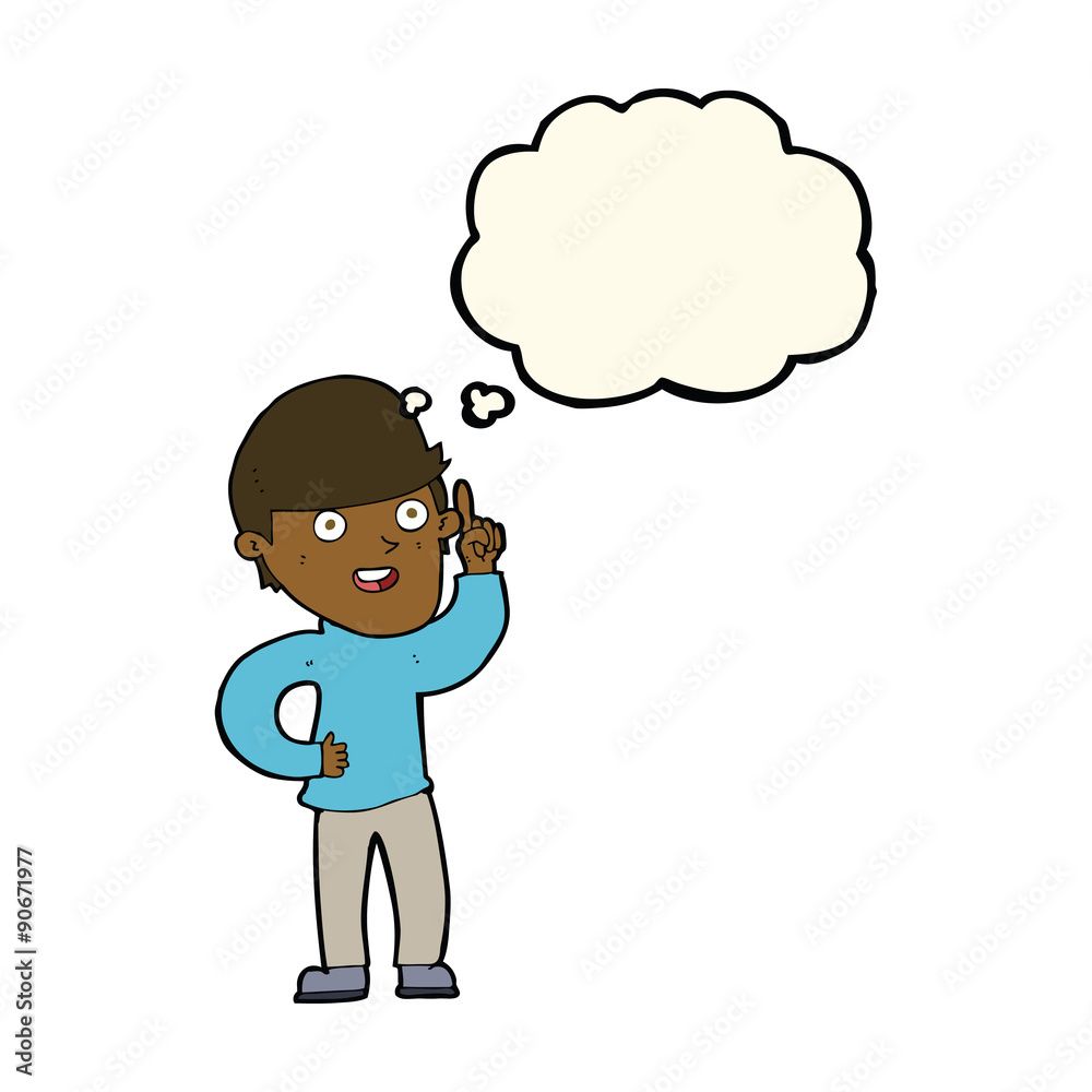 cartoon boy with idea with thought bubble cartoon boy with idea with thought bubble