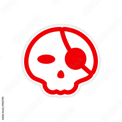 sticker stylish skull with eye patch on white background 