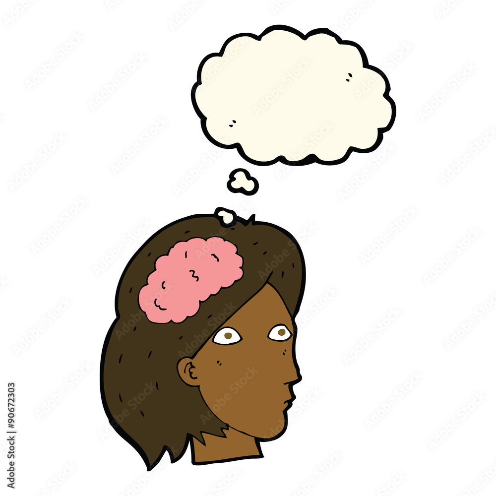 cartoon female head with brain symbol with thought bubble cartoon female head with brain symbol with thought bubble