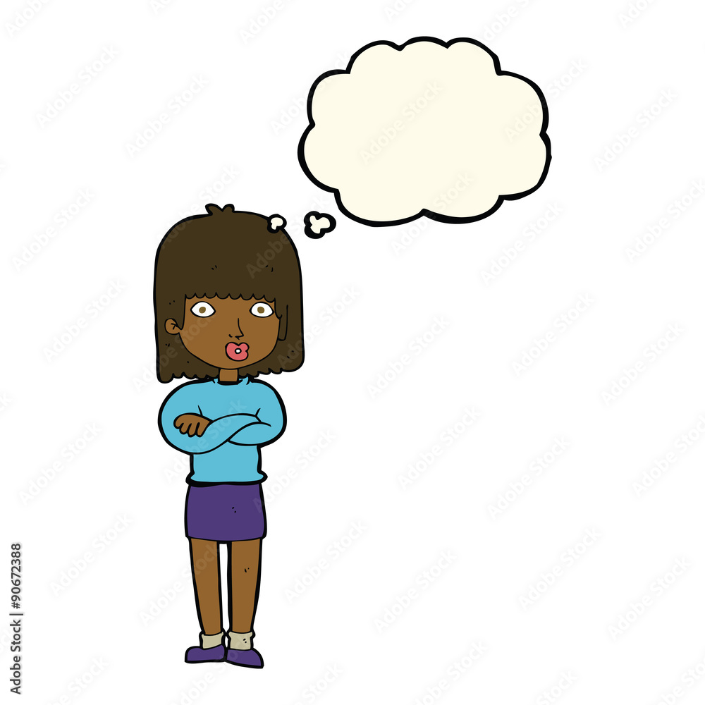 cartoon impatient woman with thought bubble
