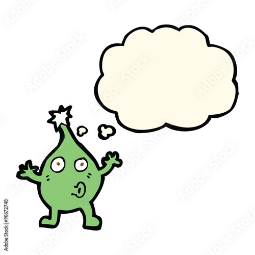 funny cartoon creature with thought bubble