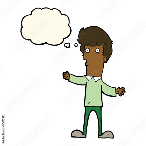 cartoon startled man with thought bubble