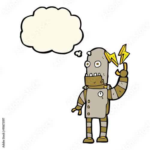 cartoon old robot with thought bubble