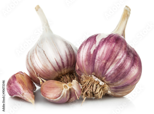 Fresh garlic in cut. Isolated on white background