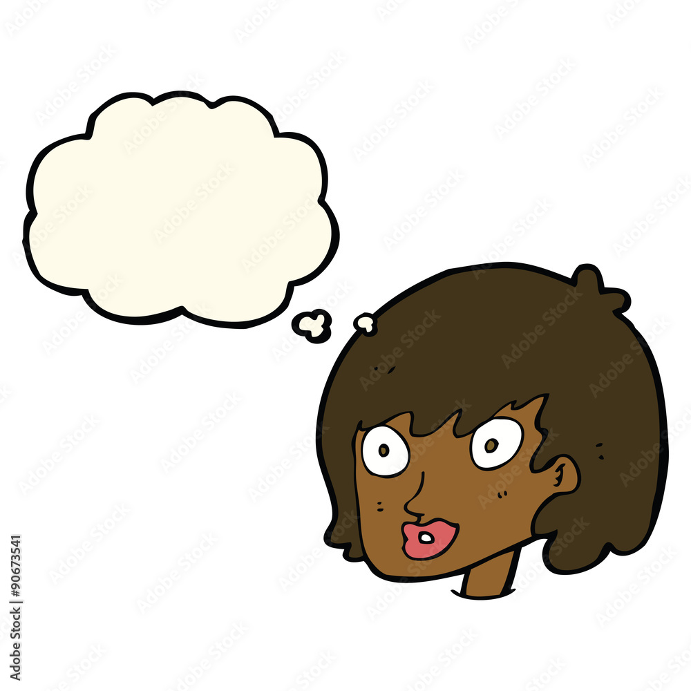cartoon happy female face with thought bubble cartoon happy female face with thought bubble