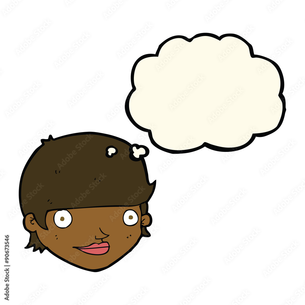 cartoon happy female face with thought bubble cartoon happy female face with thought bubble