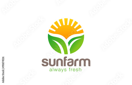 Sun over Plant Logo Farm circle shape design vecotr