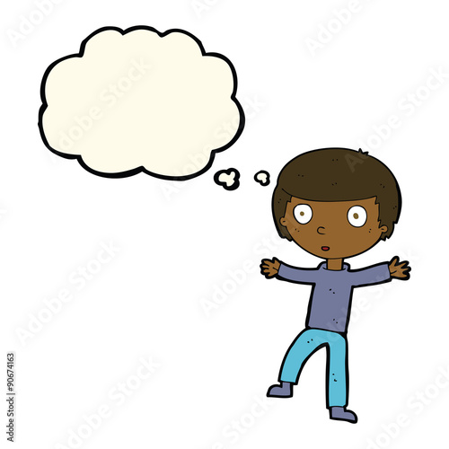 cartoon startled boy with thought bubble