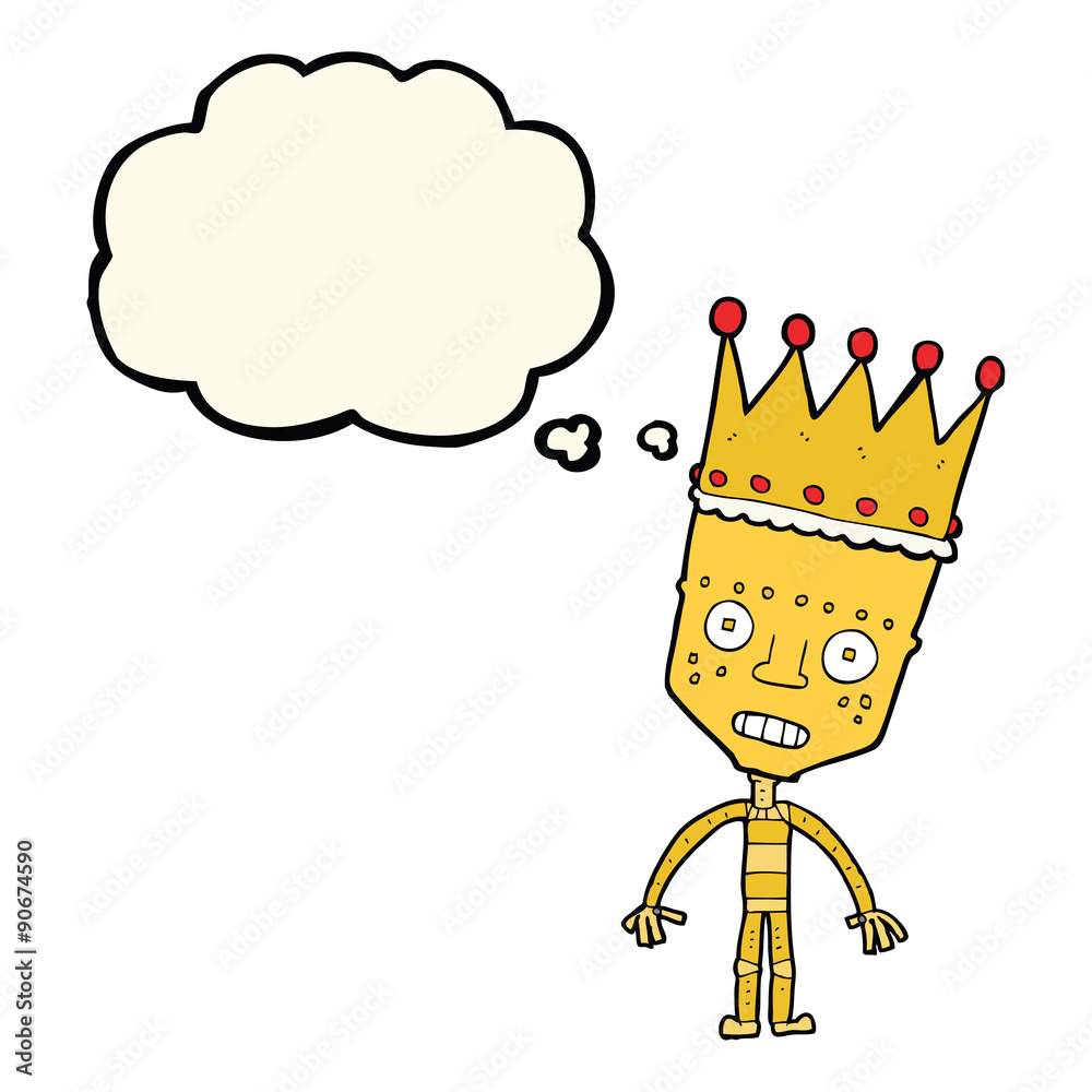 Fototapeta premium cartoon robot with crown with thought bubble