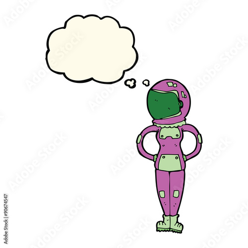 cartoon female astronaut with thought bubble