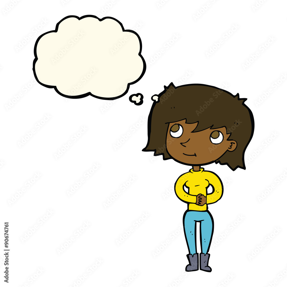 cartoon friendly woman with thought bubble cartoon friendly woman with thought bubble